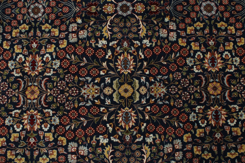 8x11 Navy and Ivory Turkish Silk Rug