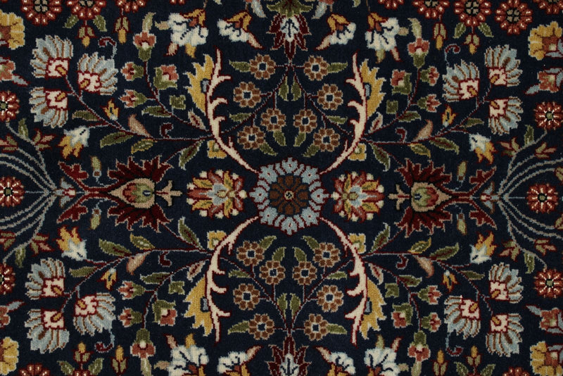 8x11 Navy and Ivory Turkish Silk Rug