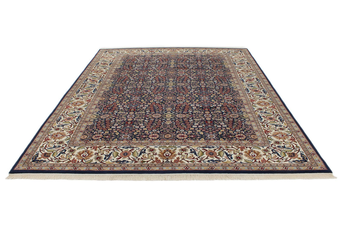 8x11 Navy and Ivory Turkish Silk Rug