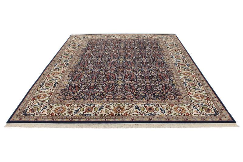 8x11 Navy and Ivory Turkish Silk Rug