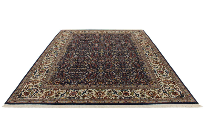 8x11 Navy and Ivory Turkish Silk Rug