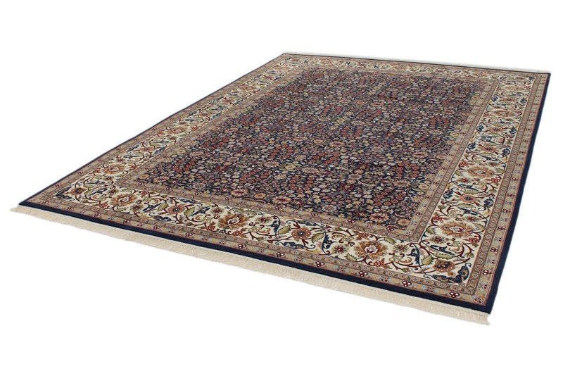 8x11 Navy and Ivory Turkish Silk Rug