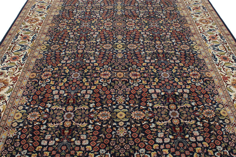 8x11 Navy and Ivory Turkish Silk Rug