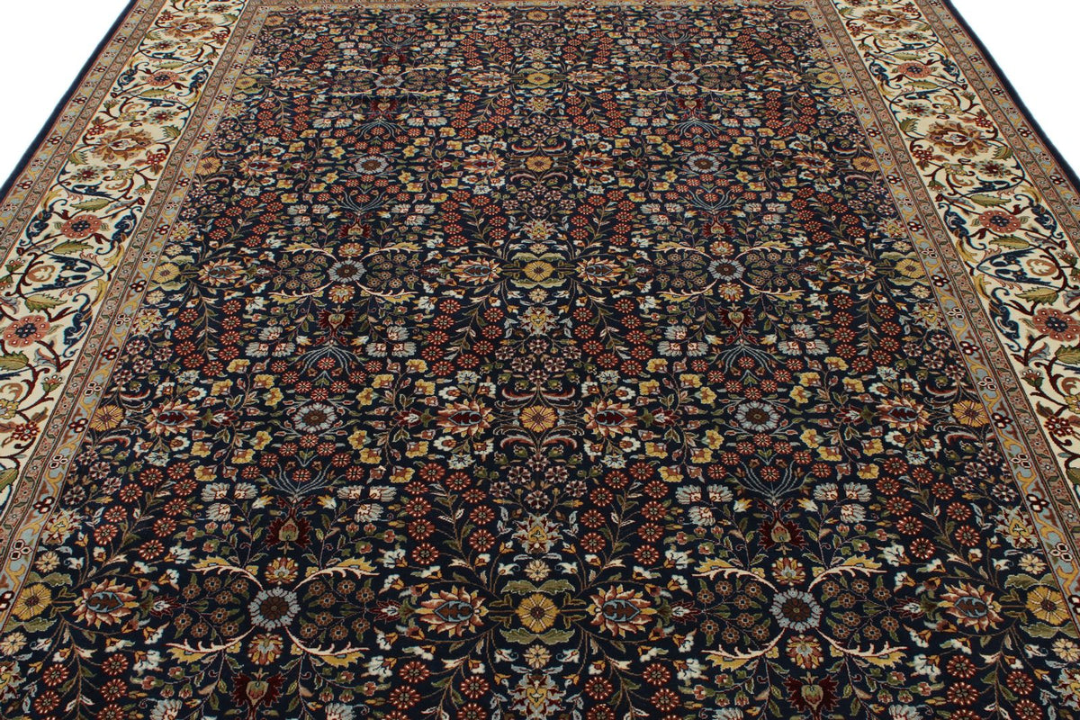 8x11 Navy and Ivory Turkish Silk Rug
