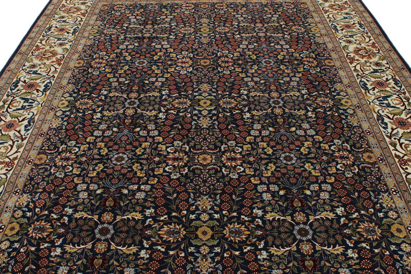 8x11 Navy and Ivory Turkish Silk Rug