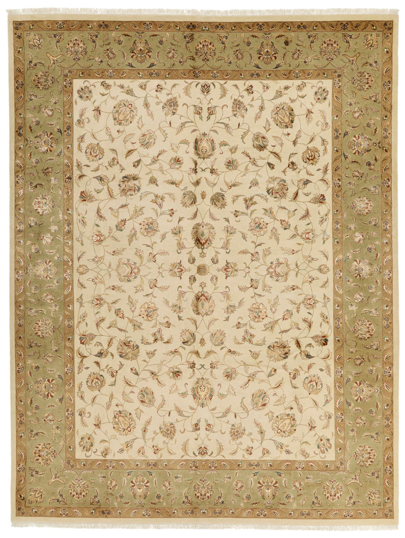 9x12 Ivory and Olive Green Turkish Tribal Rug