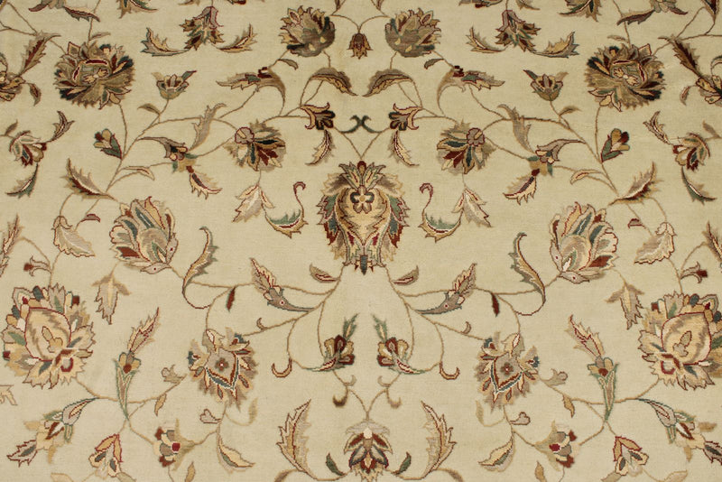 9x12 Ivory and Olive Green Turkish Tribal Rug