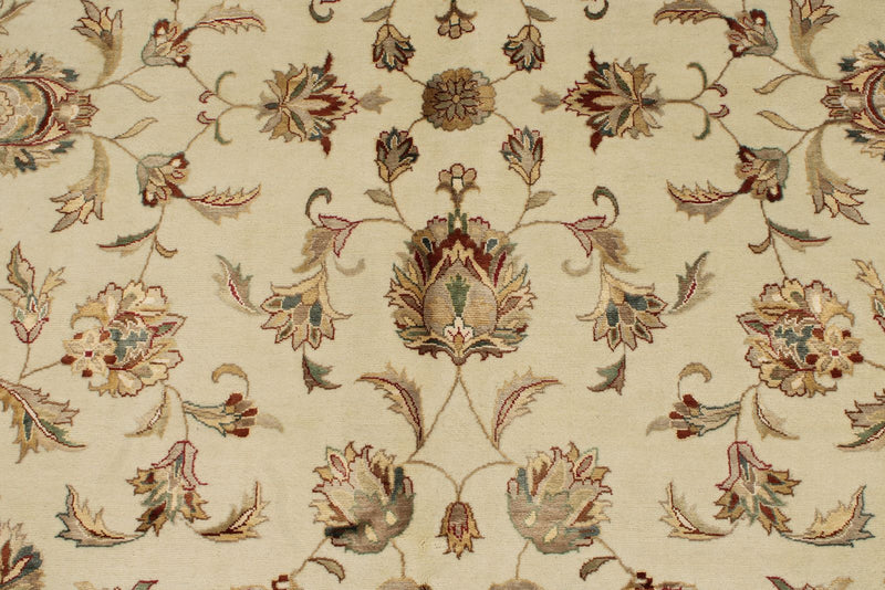 9x12 Ivory and Olive Green Turkish Tribal Rug