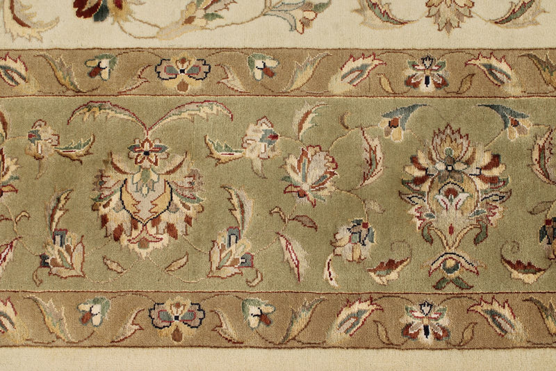 9x12 Ivory and Olive Green Turkish Tribal Rug