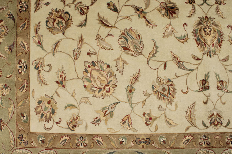 9x12 Ivory and Olive Green Turkish Tribal Rug