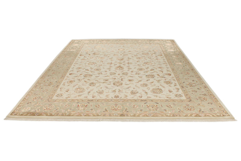 9x12 Ivory and Olive Green Turkish Tribal Rug