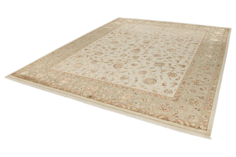9x12 Ivory and Olive Green Turkish Tribal Rug