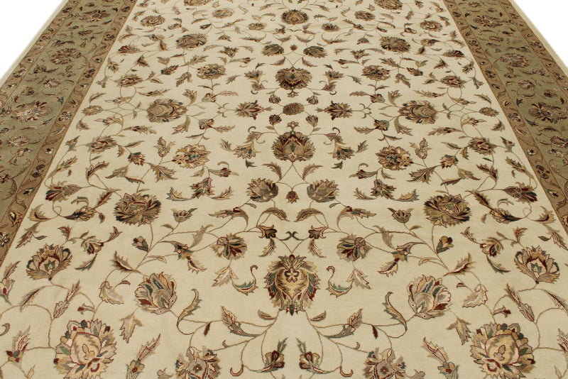 9x12 Ivory and Olive Green Turkish Tribal Rug