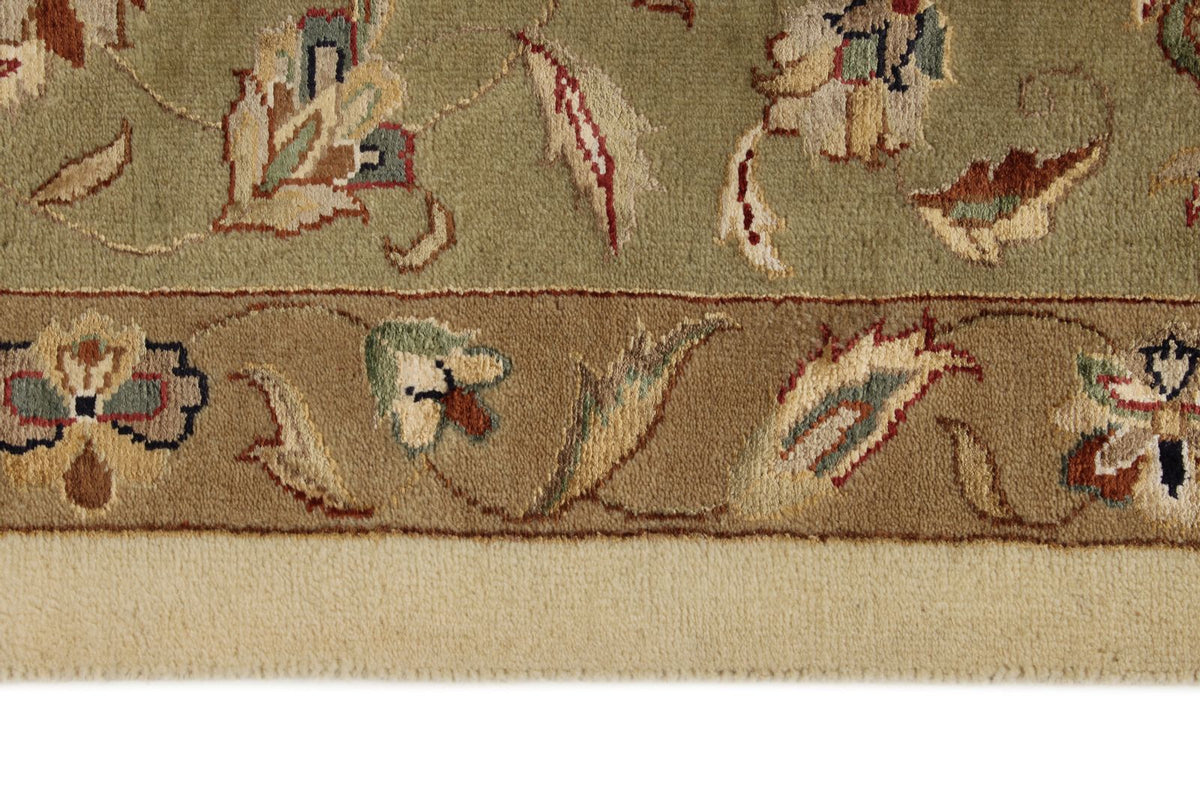 9x12 Ivory and Olive Green Turkish Tribal Rug