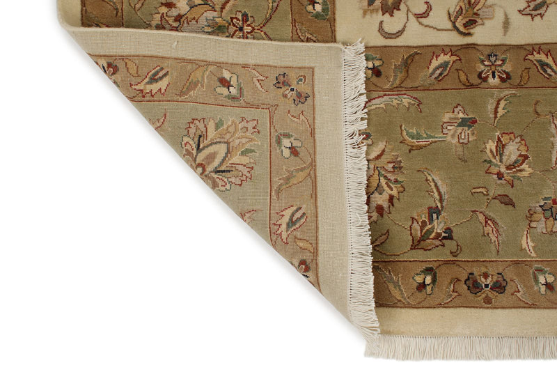 9x12 Ivory and Olive Green Turkish Tribal Rug