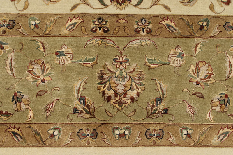 9x12 Ivory and Olive Green Turkish Tribal Rug