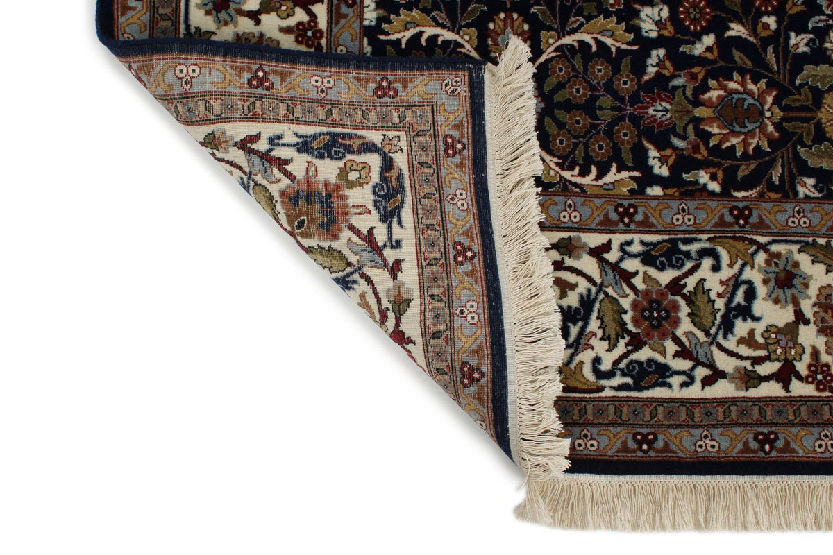 6x8 Navy and Ivory Turkish Silk Rug