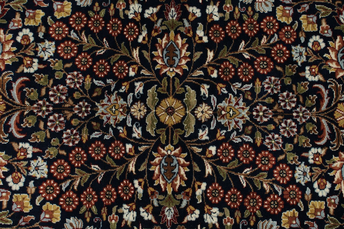 6x8 Navy and Ivory Turkish Silk Rug