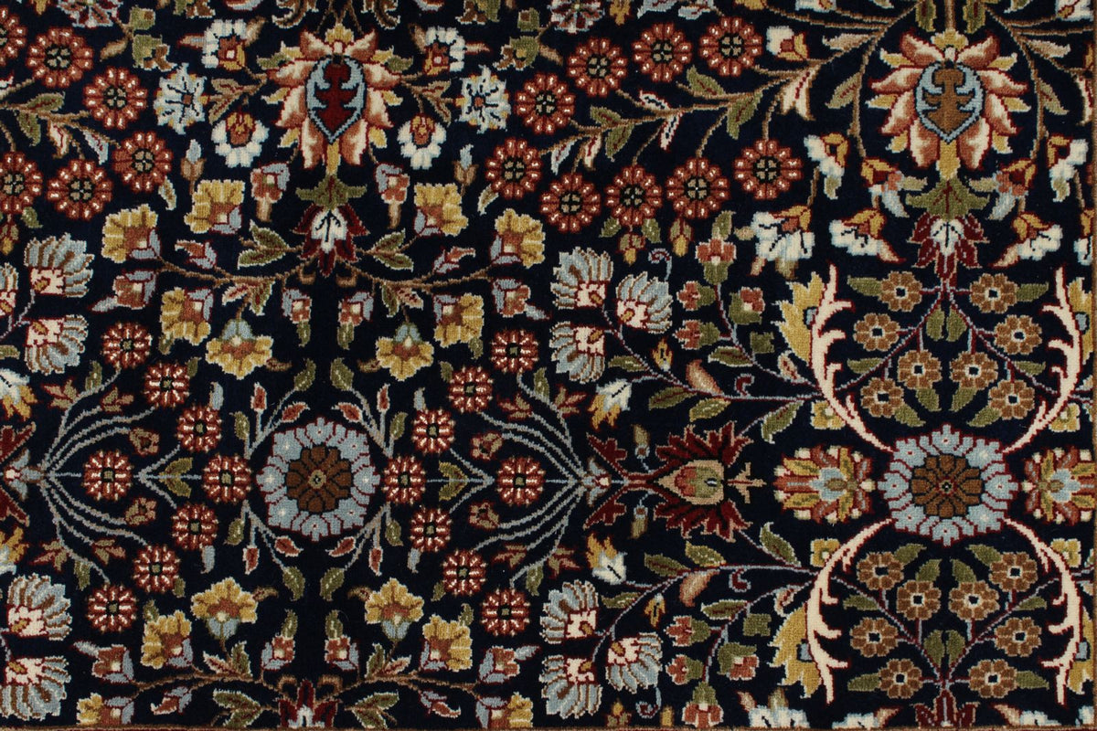 6x8 Navy and Ivory Turkish Silk Rug