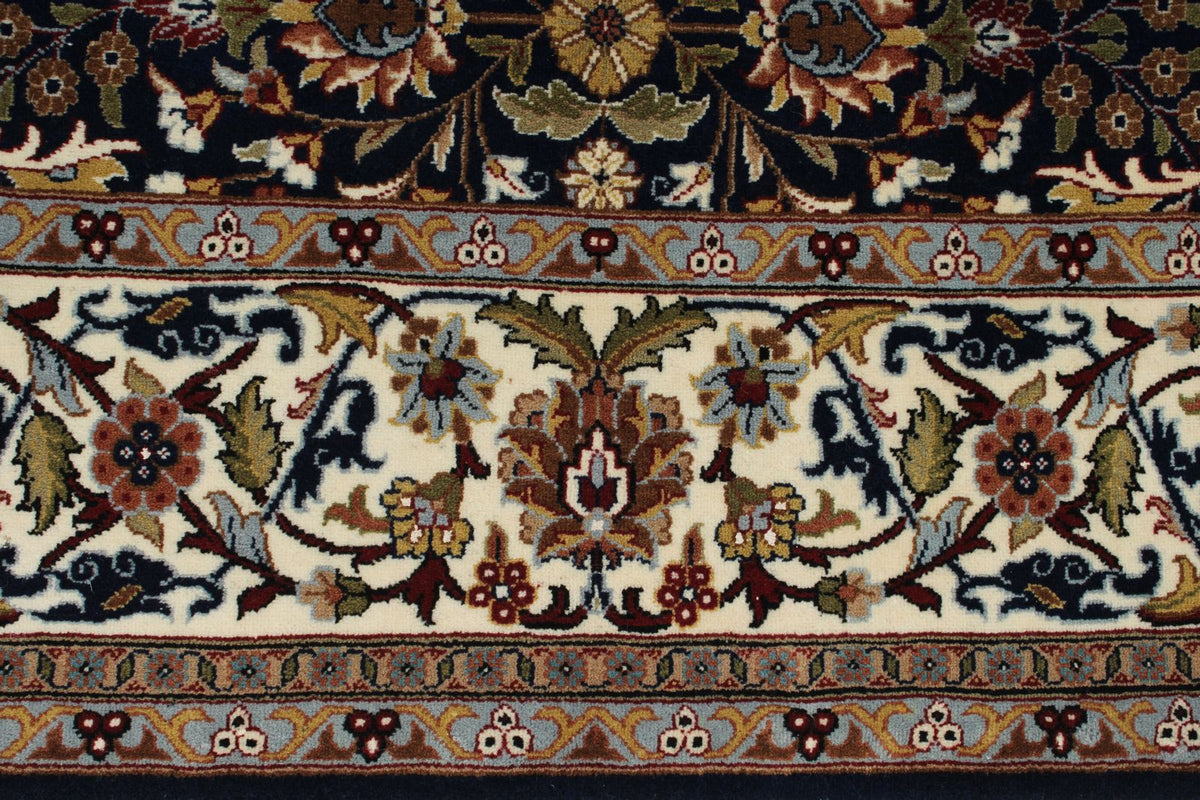 6x8 Navy and Ivory Turkish Silk Rug