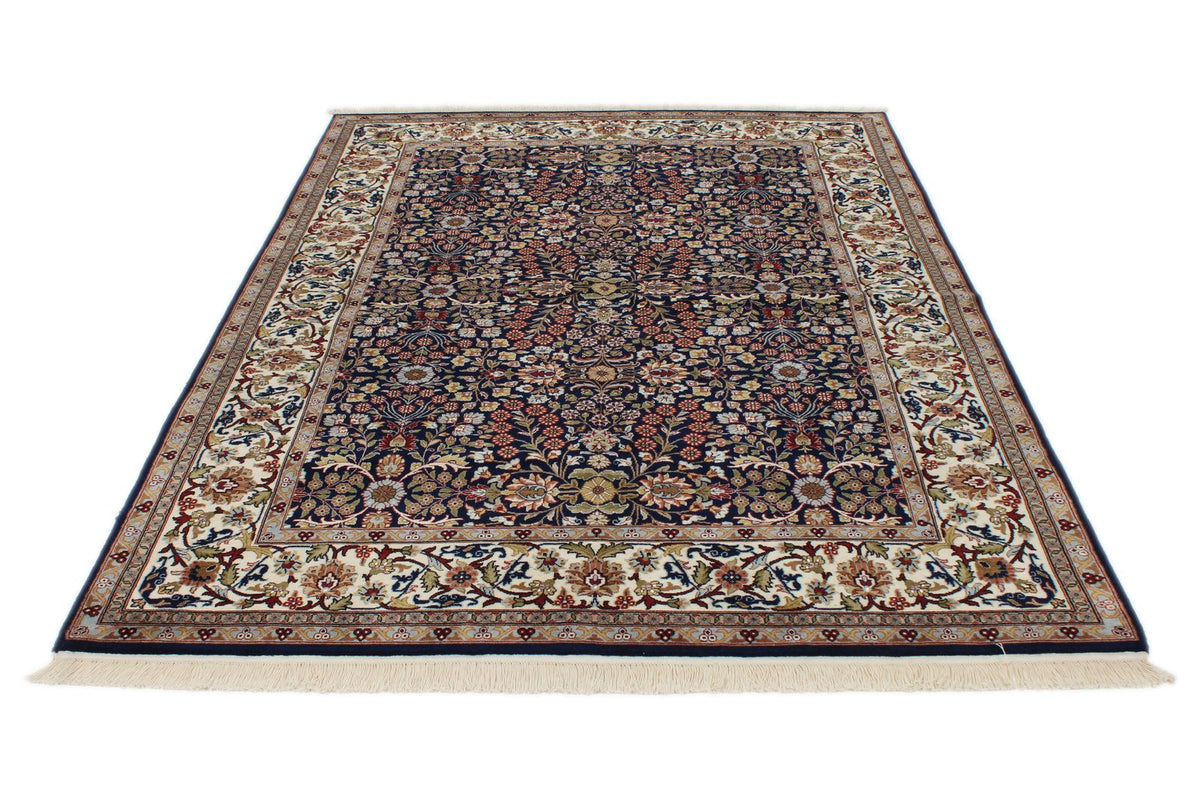 6x8 Navy and Ivory Turkish Silk Rug