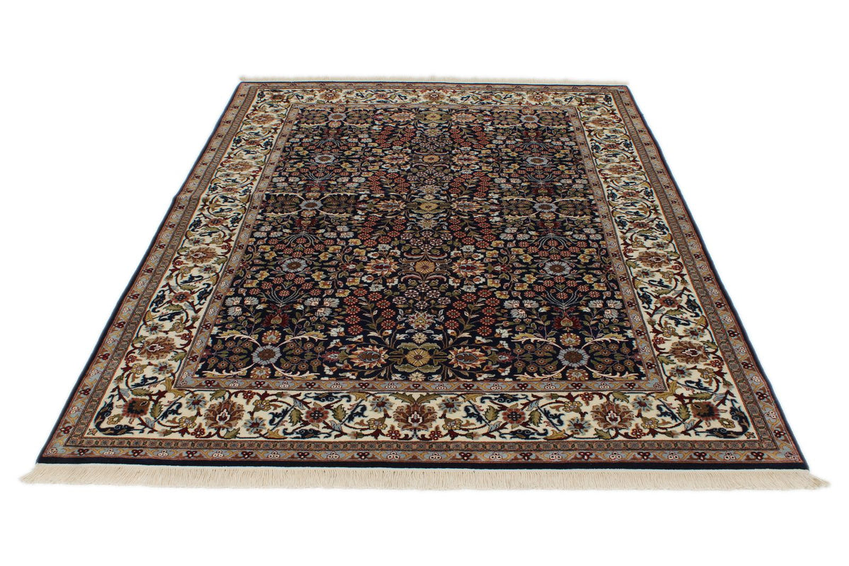6x8 Navy and Ivory Turkish Silk Rug