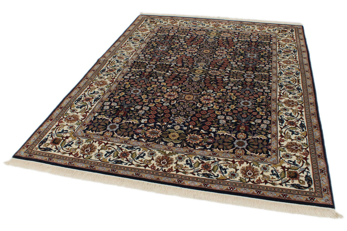6x8 Navy and Ivory Turkish Silk Rug