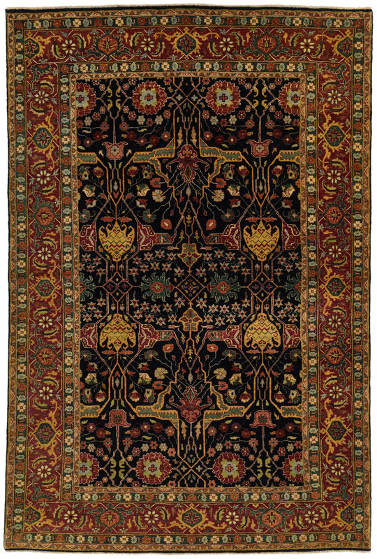 6x9 Black and Rust Persian Rug