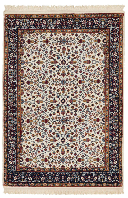 4x6 Ivory and Black Turkish Traditional Rug