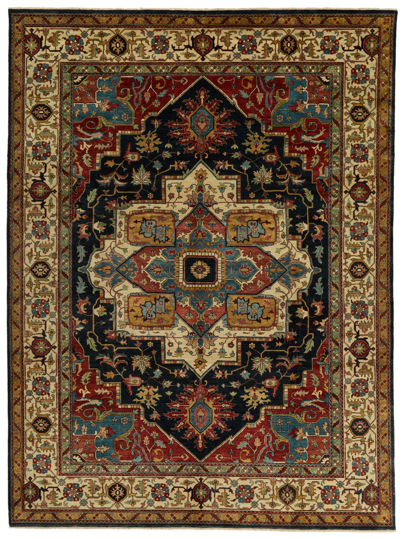 9x12 Black and Ivory Persian Rug