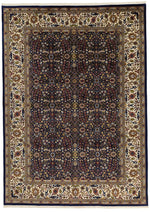 8x11 Navy and Ivory Turkish Silk Rug