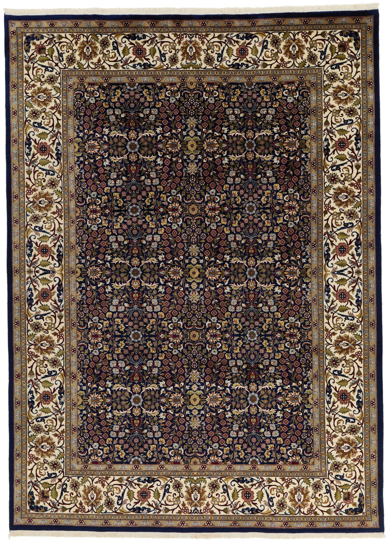 8x11 Navy and Ivory Turkish Silk Rug