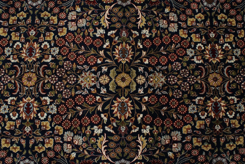 8x11 Navy and Ivory Turkish Silk Rug