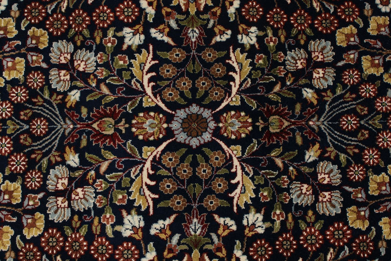 8x11 Navy and Ivory Turkish Silk Rug