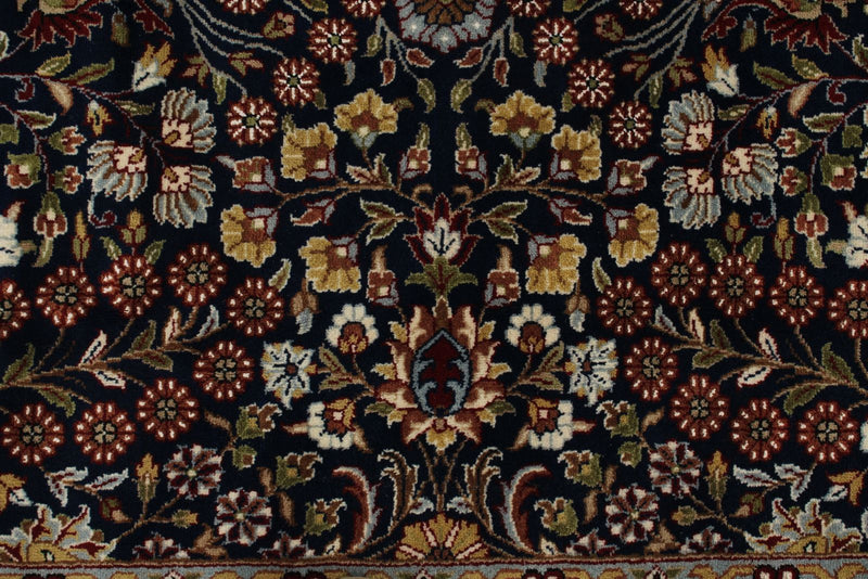 8x11 Navy and Ivory Turkish Silk Rug