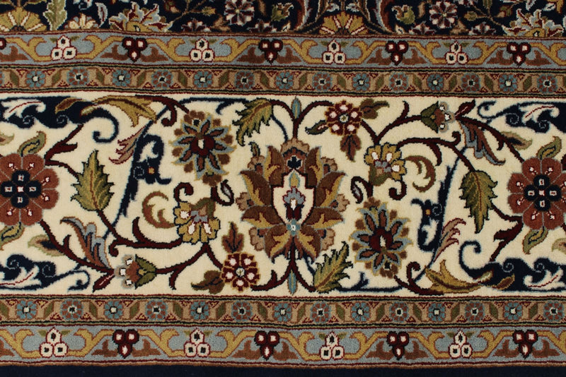 8x11 Navy and Ivory Turkish Silk Rug