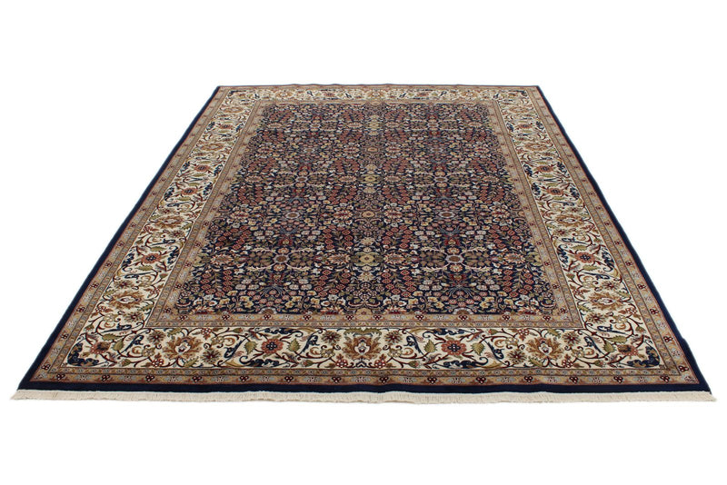 8x11 Navy and Ivory Turkish Silk Rug