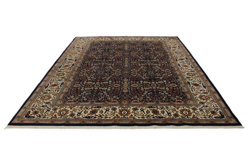8x11 Navy and Ivory Turkish Silk Rug