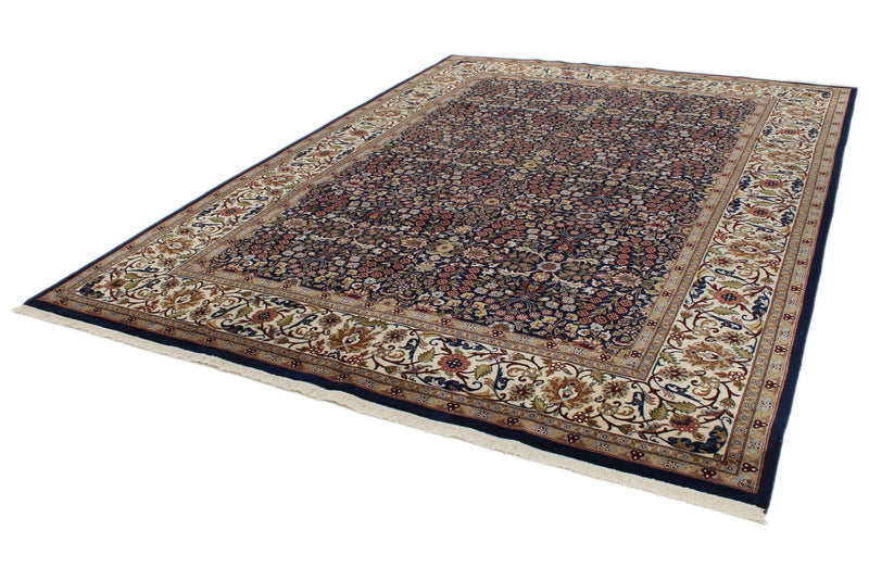 8x11 Navy and Ivory Turkish Silk Rug