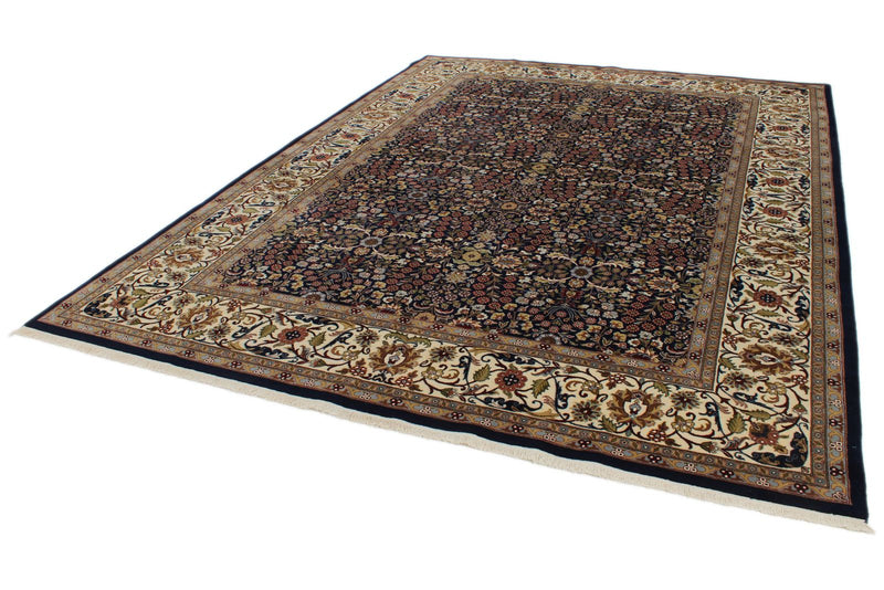 8x11 Navy and Ivory Turkish Silk Rug