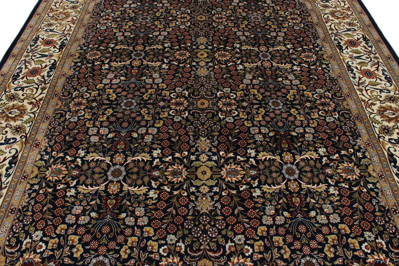 8x11 Navy and Ivory Turkish Silk Rug