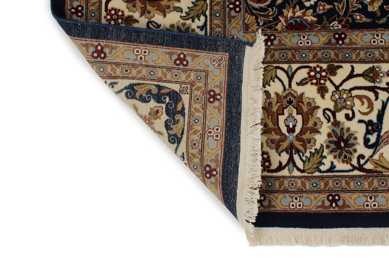 8x11 Navy and Ivory Turkish Silk Rug