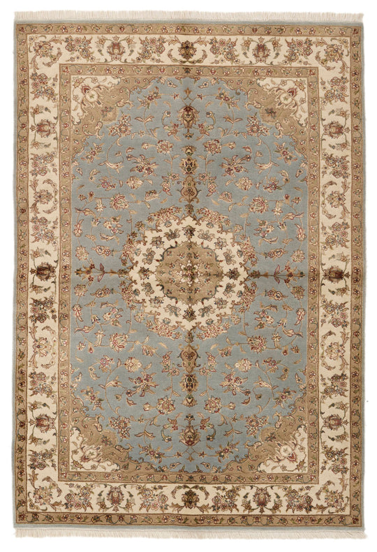 4x6 Gray and Ivory Turkish Tribal Rug