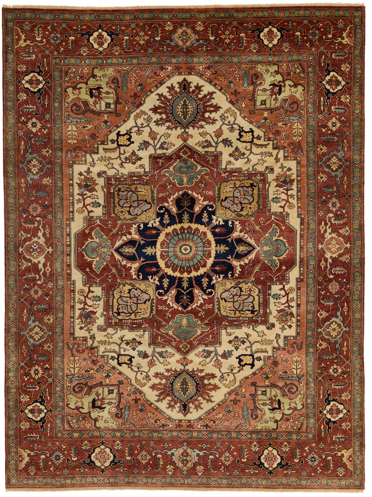 9x12 Ivory and Rust Anatolian Persian Rug