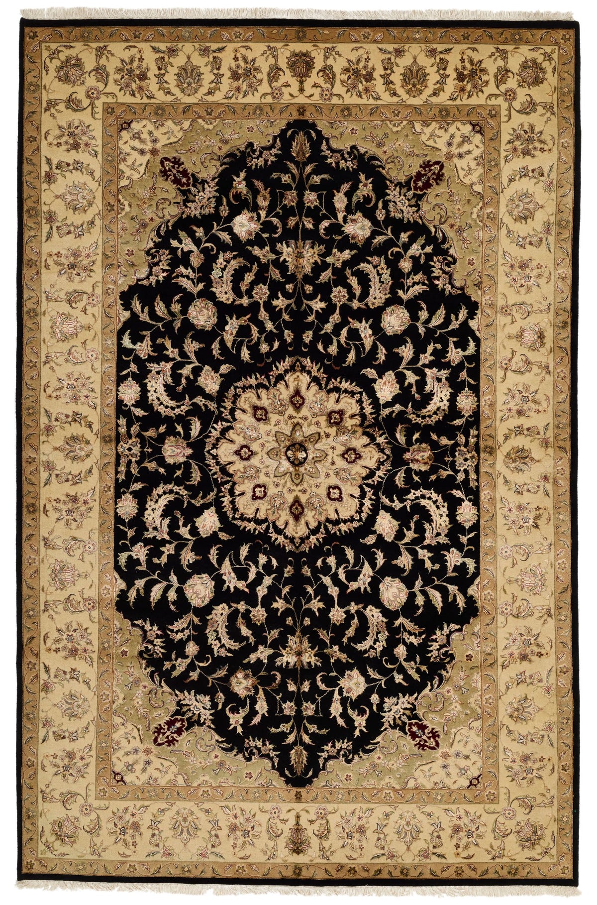 6x9 Black and Beige Turkish Tribal Rug