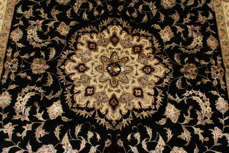 6x9 Black and Beige Turkish Tribal Rug