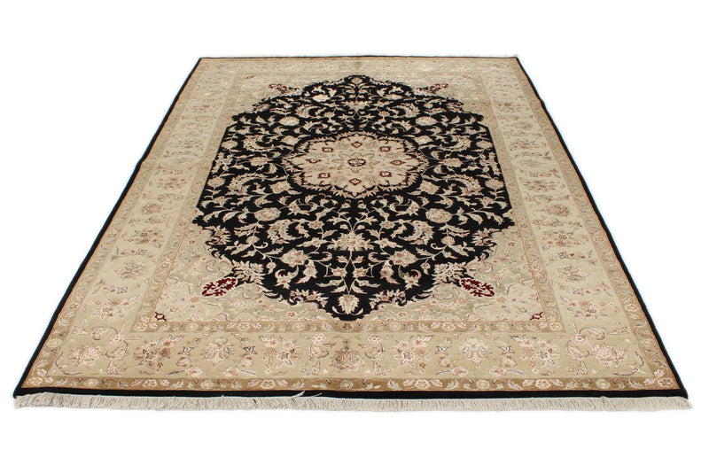 6x9 Black and Beige Turkish Tribal Rug