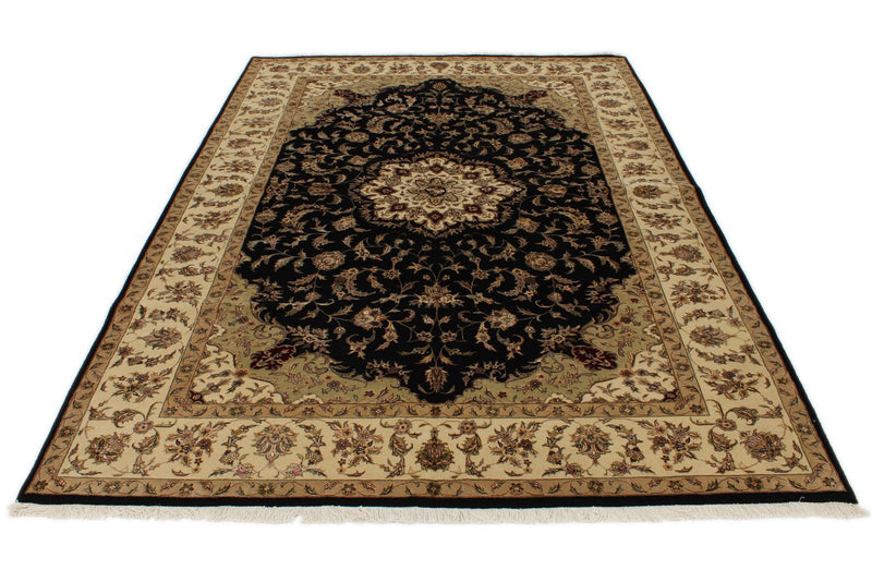 6x9 Black and Beige Turkish Tribal Rug