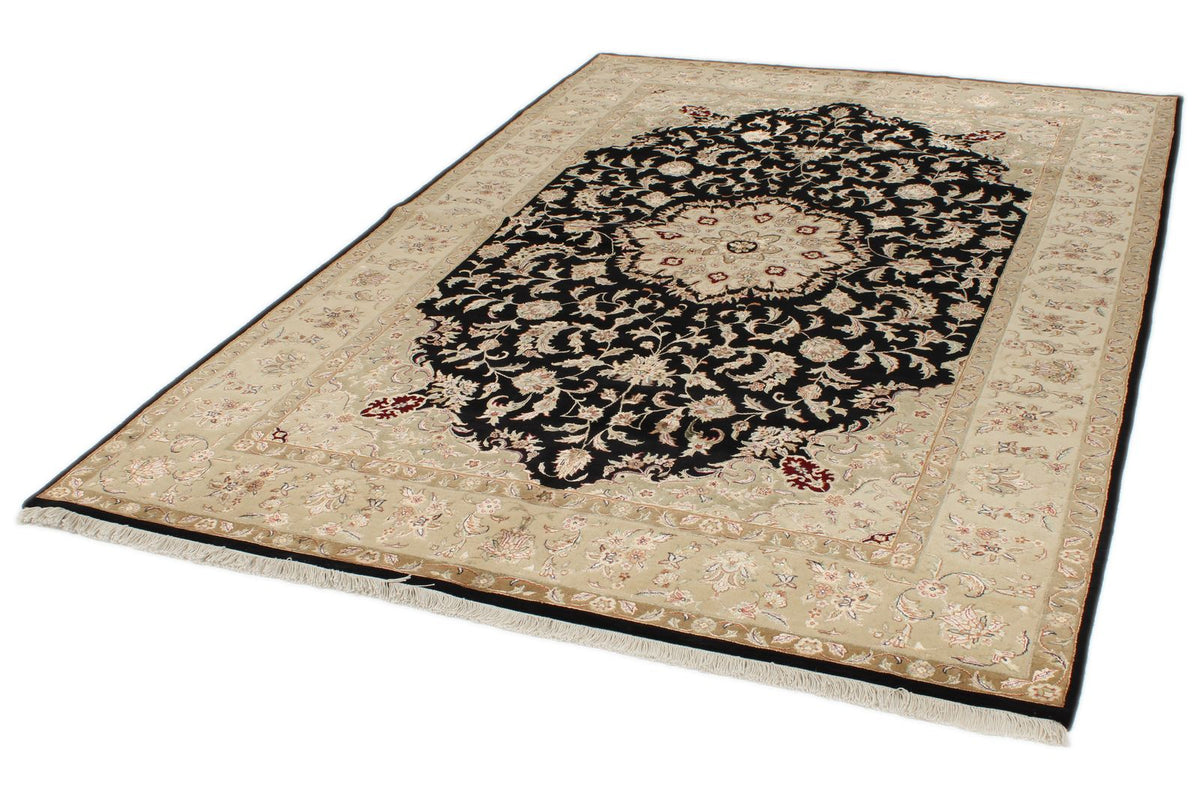 6x9 Black and Beige Turkish Tribal Rug