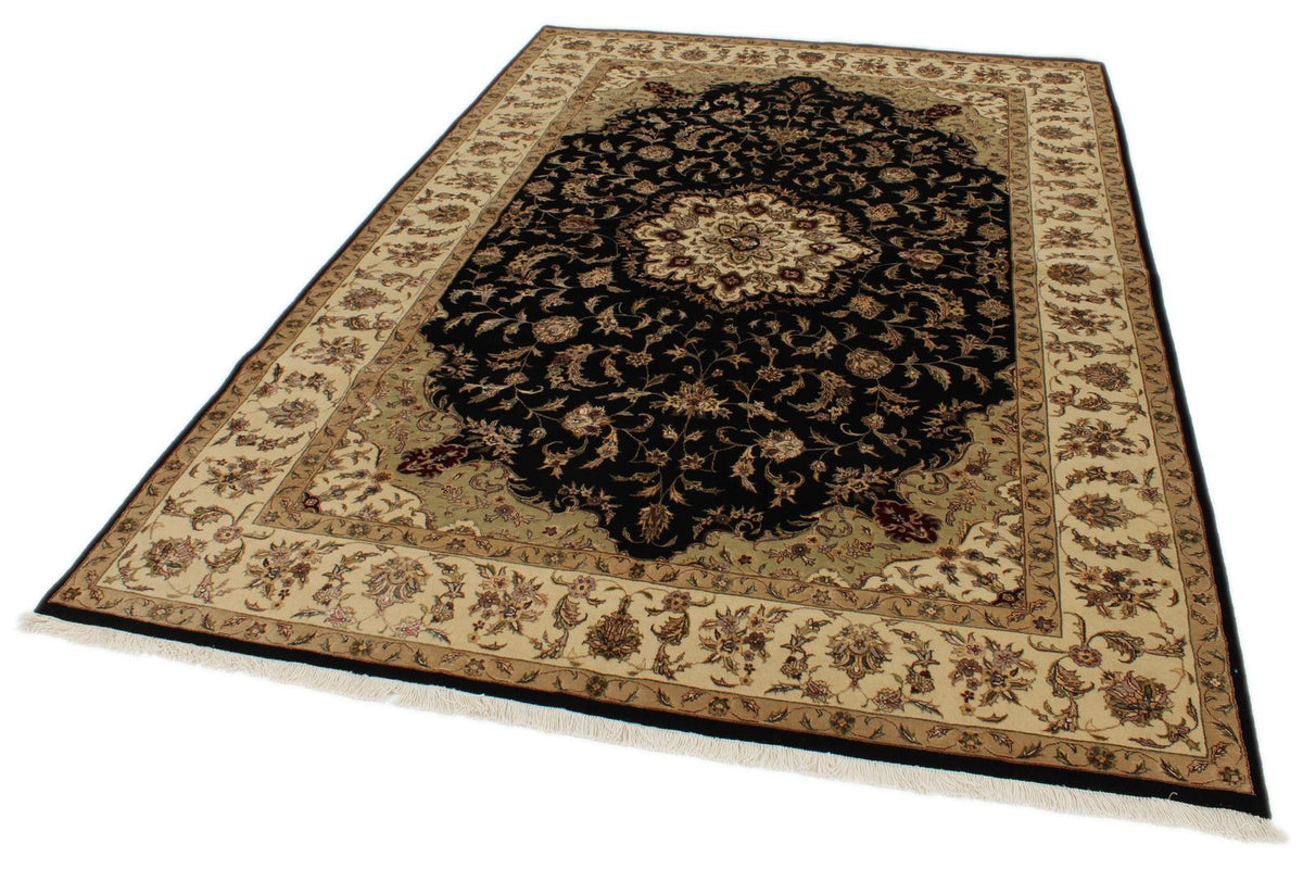 6x9 Black and Beige Turkish Tribal Rug